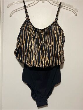 Sirena Signatures Black and Brown Blouson One-Piece Swimsuit